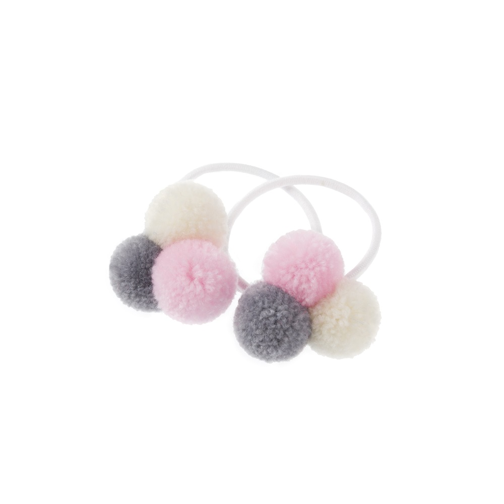 Mini 3 Pompom Hair Bobbles in Cream, Pink, Grey by PomPom Galore